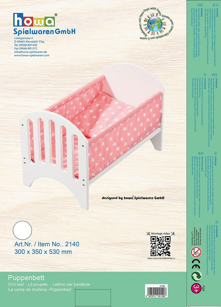 howa Puppenbett aus Holz "Stars" inkl. Matratze und Decke rosa 2140