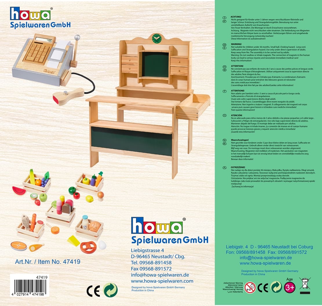 howa Kaufladen aus Holz "Uli" inkl. Spielkasse und 35 tlg. Kaufladenzubehör 47419
