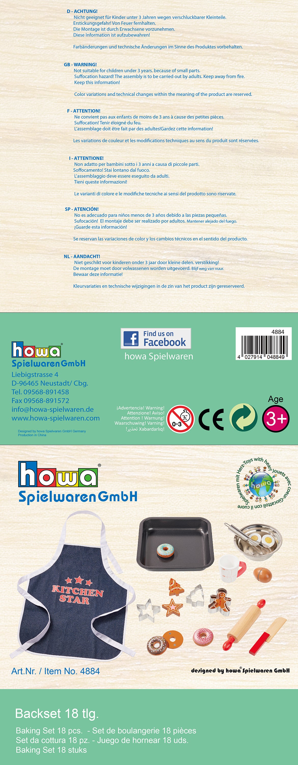 howa Backset für Kinder mit Küchenschürze 18 tlg. 4884