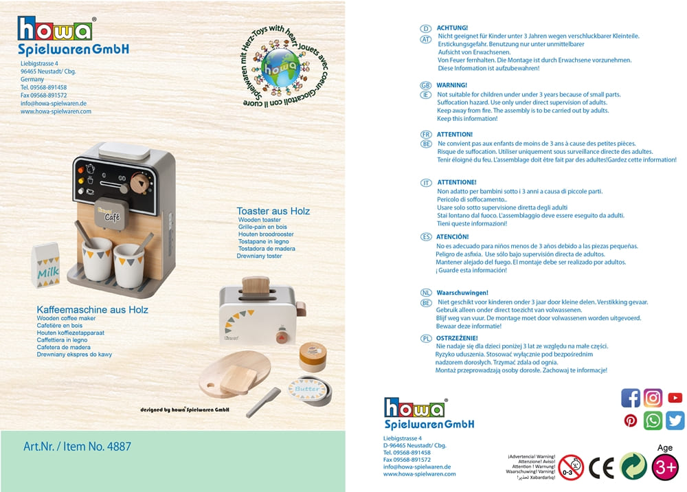 howa Kaffeemaschine und Toaster aus Holz inkl. 13 tlg. Zubehör 4887