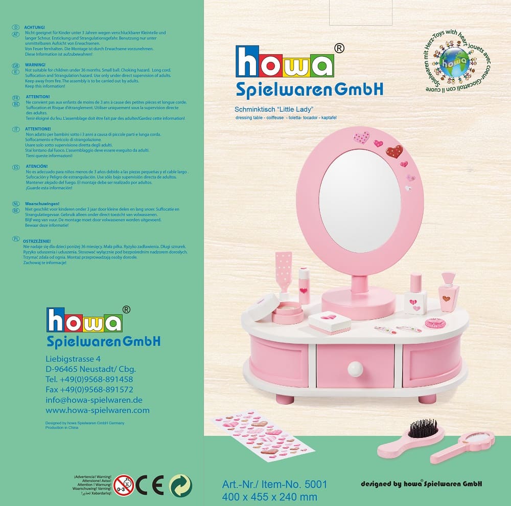 howa Schminktisch aus Holz für Kinder "Little Lady" inkl. 12 tlg. Zubehör 5001