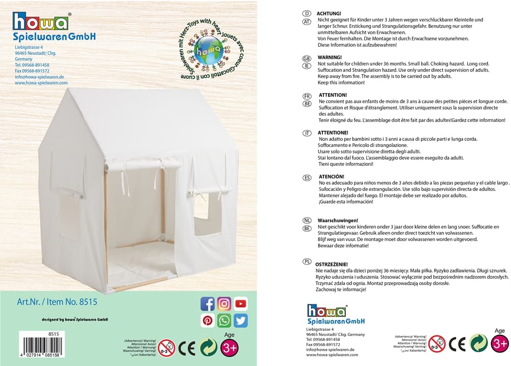 howa Kinderzelt Spielzelt Indoor inkl. Bodenmatte 8515