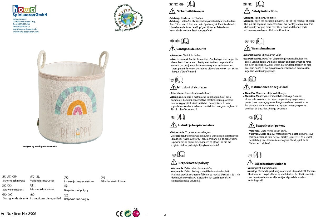howa Aufbewahrungskorb "Be happy" mit Regenbogen, beige, Baumwolle, Strick, Ø 26cm 8906