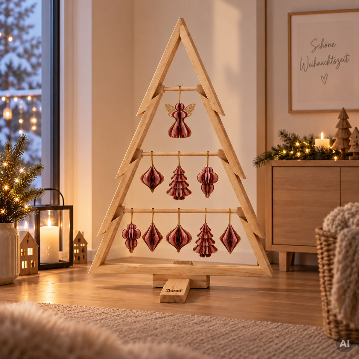 howa kerstversiering van papier, 9-delig, kerstdecoratie roze - mauve 8852