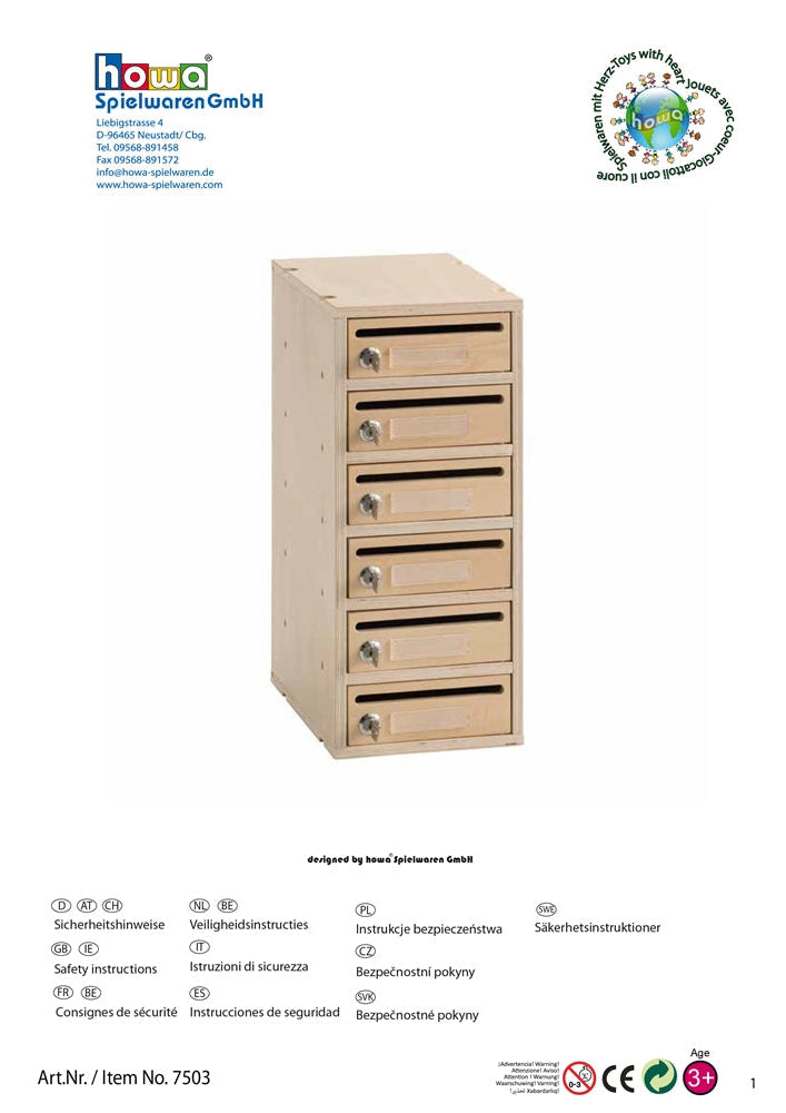 howa Postverteilerschrank Postkasten Klassenpost aus Holz erweiterbar, abschließbar 7503