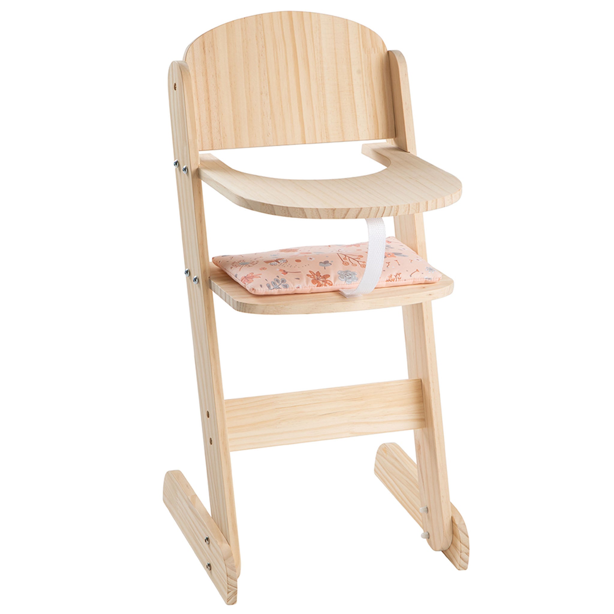 ROBUD Chaise haute pour poupée en bois avec plateau amovible, décor cœur et nœud, meuble de poupée pour poupées de moins de 45 cm, jouet pour filles à