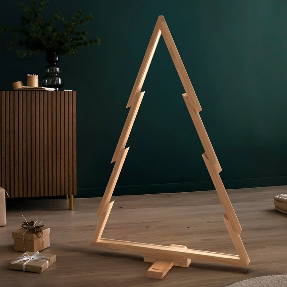 howa Sapin de Noël décoratif en bois grand XL – décoration de Noël moderne et durable avec tiges et crochets - hauteur 100 cm 8805
