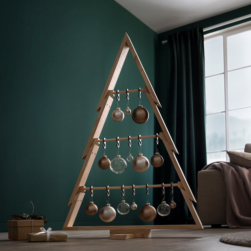 howa Deko Weihnachtsbaum aus Holz groß XL – moderne & nachhaltige Weihnachtsdeko mit Stangen und Haken - Höhe 100cm 8805