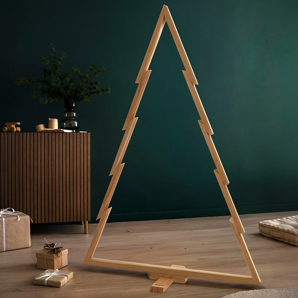 howa Sapin de Noël décoratif en bois grand XXL – décoration de Noël moderne et durable avec tiges et crochets - Hauteur 134cm 8806