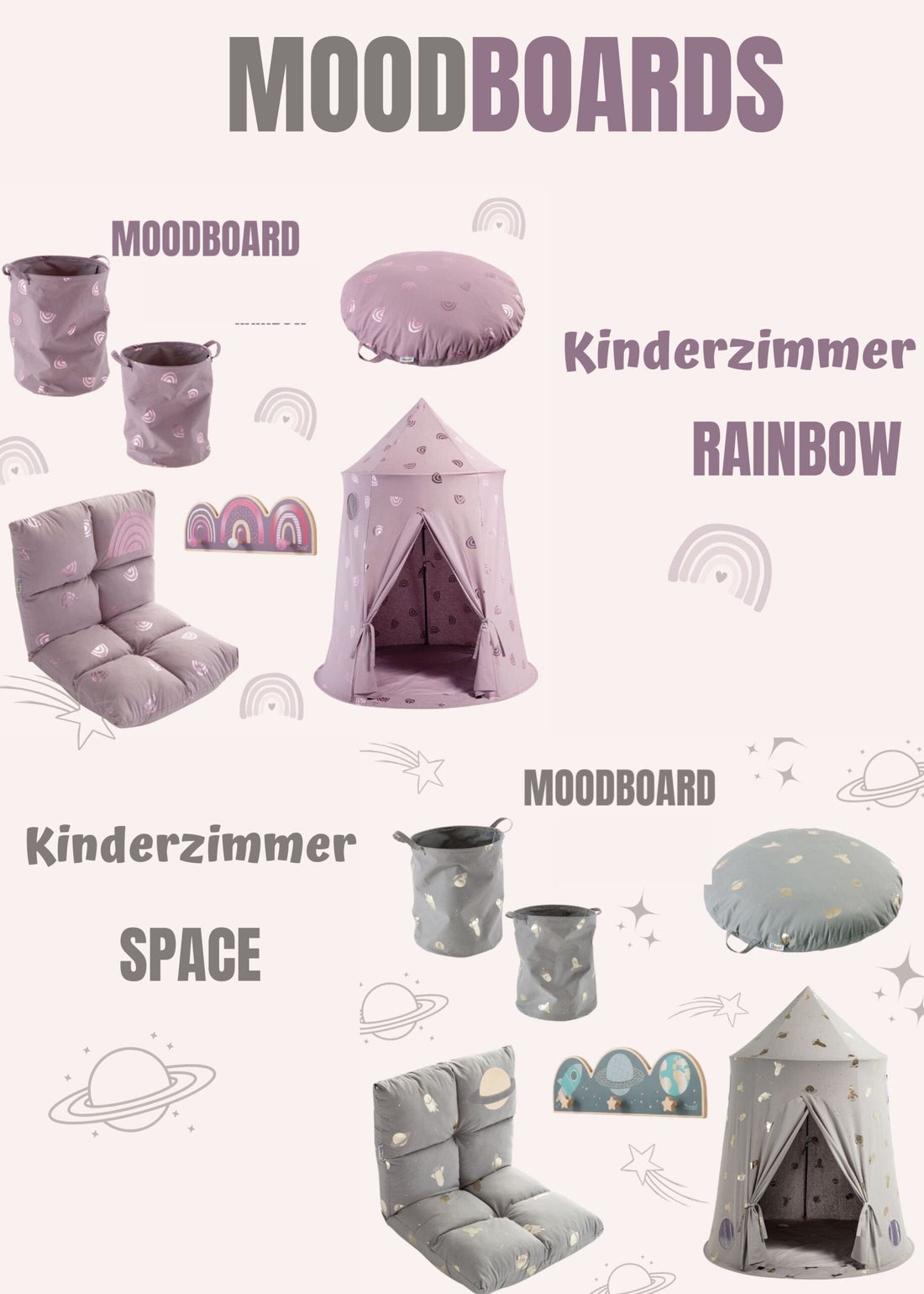 MOODBOARDS howa Kinderzimmer Rainbow und Space
