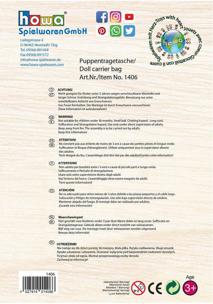 howa Puppentragekorb "miniflowers" Seegras inkl. Matratze für Puppen bis 50cm apricot 1406