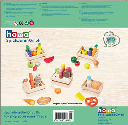 howa Kaufladenzubehör aus Holz Spiellebensmittel Set Gemüse, Obst, Backwaren, Eis uvm 14876