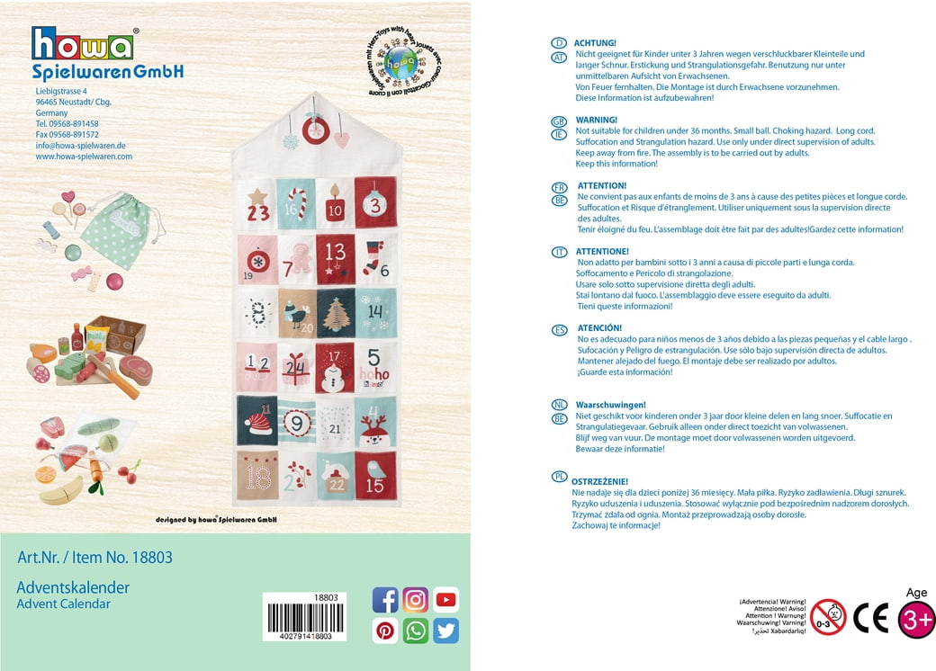 howa Adventskalender Weihnachtskalender für Kinder gefüllt mit Holzspielzeug 18803