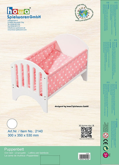 howa Puppenbett aus Holz "Stars" inkl. Matratze und Decke rosa 2140