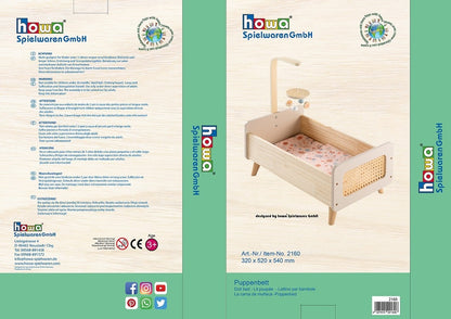 howa Puppenbett aus Holz "miniflowers" mit Mobile inkl. Bettzeug apricot 2160