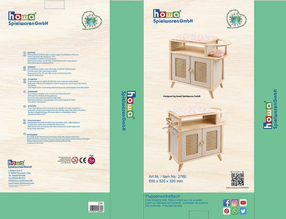 howa Puppenwickeltisch aus Holz "miniflowers" mit Puppensitz, Auflage, Bügel, apricot 2760