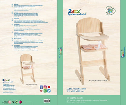 howa Puppenhochstuhl aus Holz "miniflowers" natur inkl. Sitzkissen apricot 2860