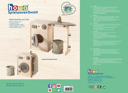 howa Kinderwaschmaschine aus Holz "Lucky" mit Wäscheleine, Bügelbrett, Wäschekorb und Bügeleisen 48142