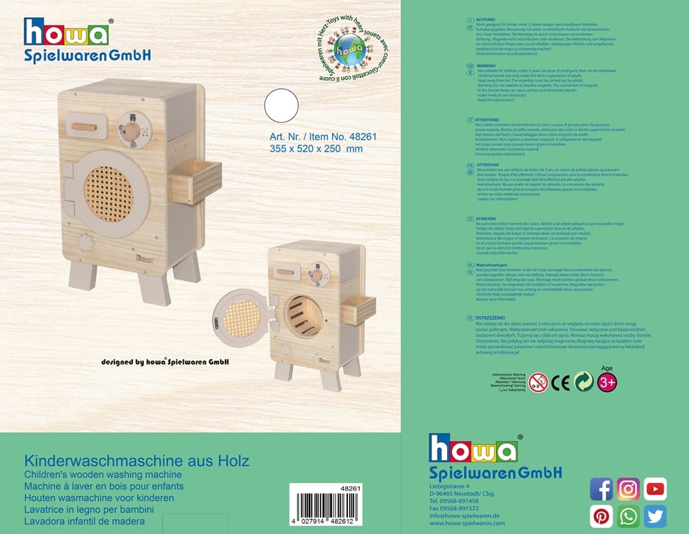 howa Kinderwaschmaschine aus Holz natur beige 48261