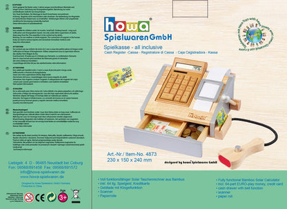 howa Kaufladenzubehör aus Holz Spielkasse mit Rechner inkl. 64 tlg. EURO-Spielgeld + Kreditkarte 4873
