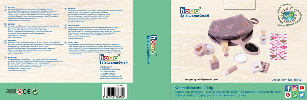 howa Schminkset + Kosmetiktasche für Kinder inkl. 8 tlg. Holzzubehör und Herzaufklebern 48812