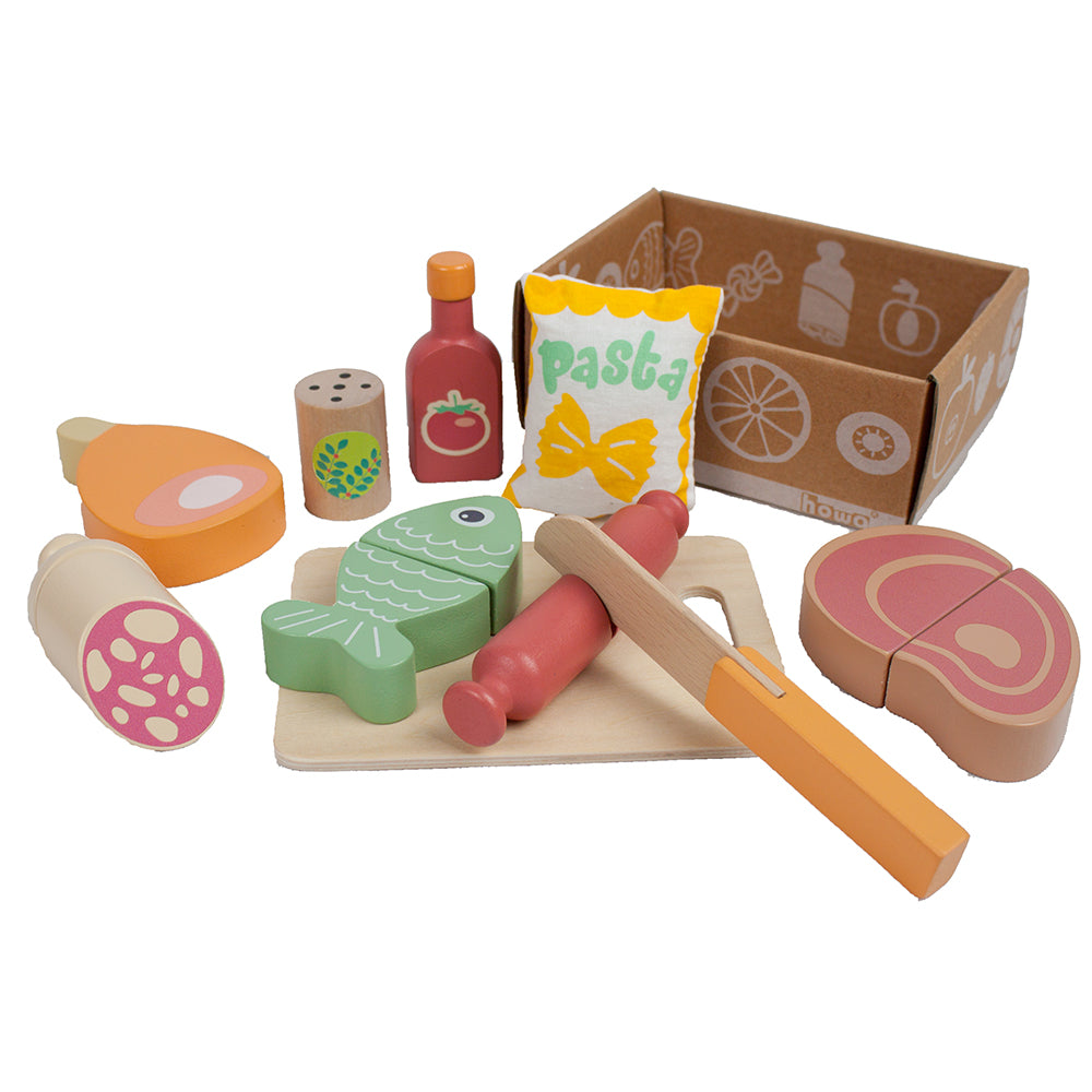 howa Kaufladenzubehör Set aus Holz Obst und Gemüse, Schlemmerbox und Frühstücksset 32 tlg. 14891