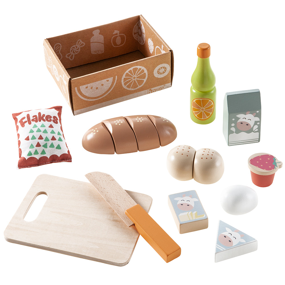 howa Kaufladenzubehör Set aus Holz Obst und Gemüse, Schlemmerbox und Frühstücksset 32 tlg. 14891