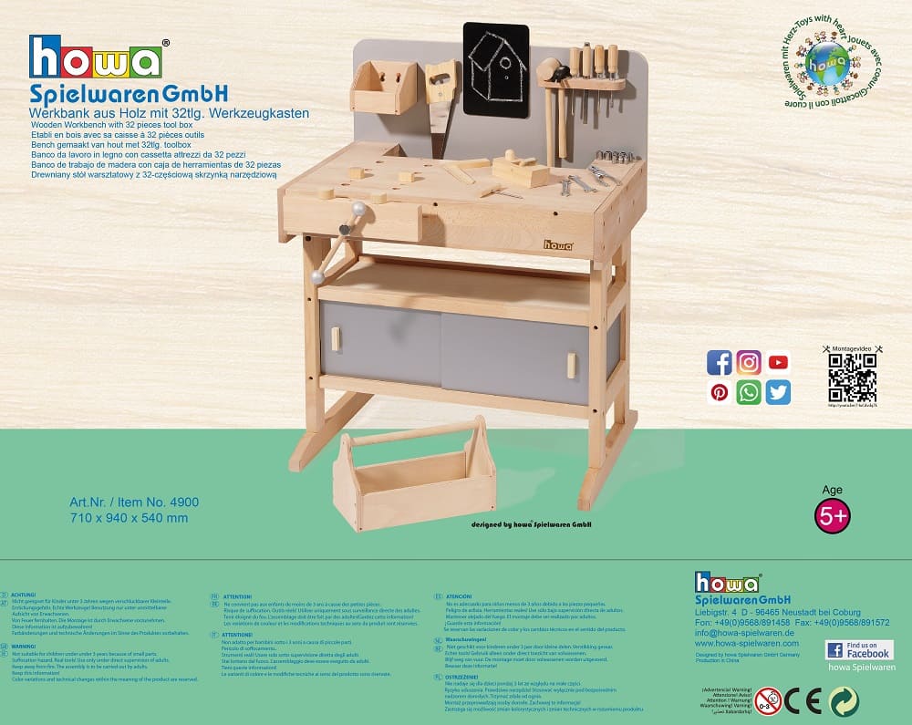 howa Kinderwerkbank aus Holz inkl. Werkzeugkiste mit Werkzeug 4900