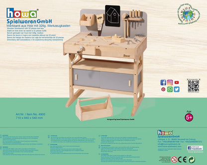 howa Kinderwerkbank aus Holz inkl. Werkzeugkiste mit Werkzeug 4900