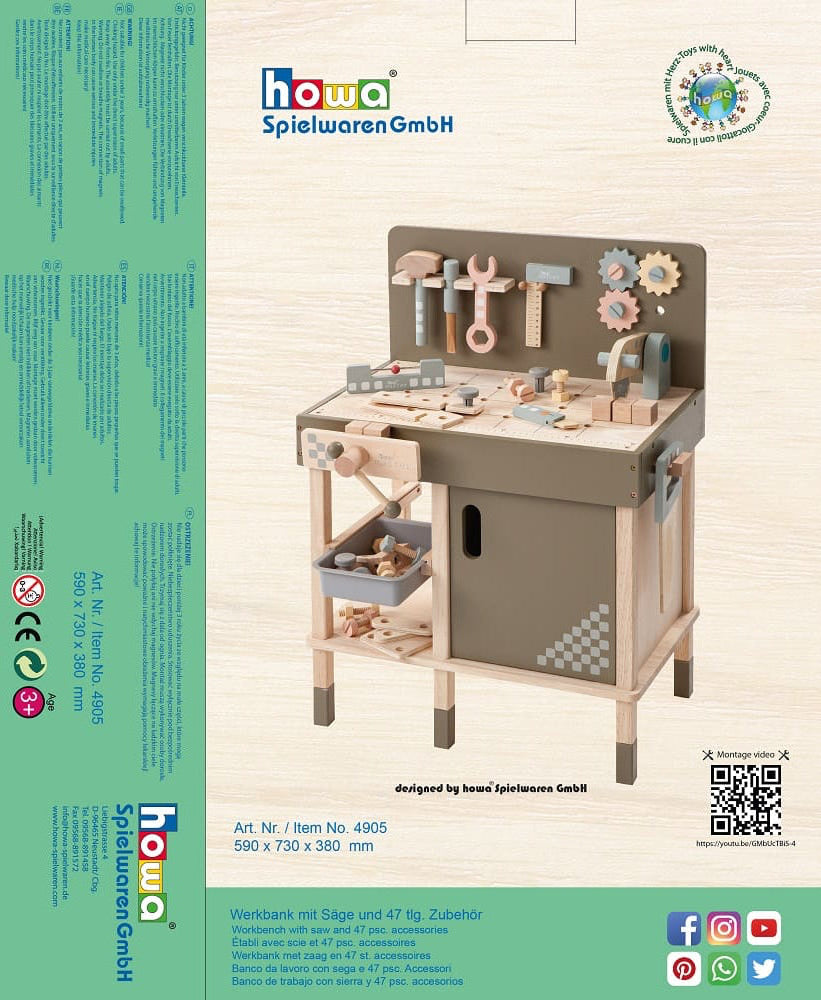 howa Kinderwerkbank aus Holz "howa Master“ inkl. 47 tlg. Zubehör 4905