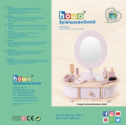 howa Schminktisch aus Holz für Kinder inkl. 8 tlg. Zubehör und Herzaufklebern 50012