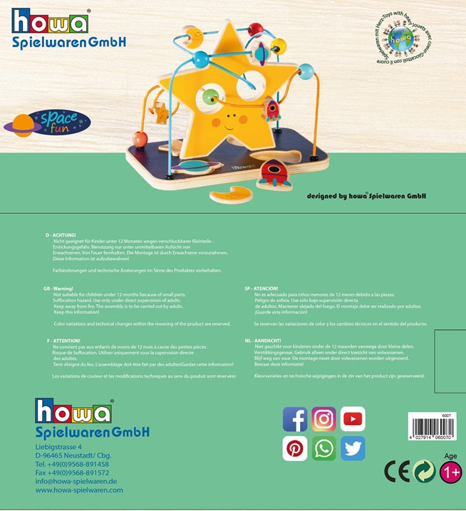 howa Motorikspielzeug aus Holz Motorikschleife mit Puzzle "Space fun“ 6007