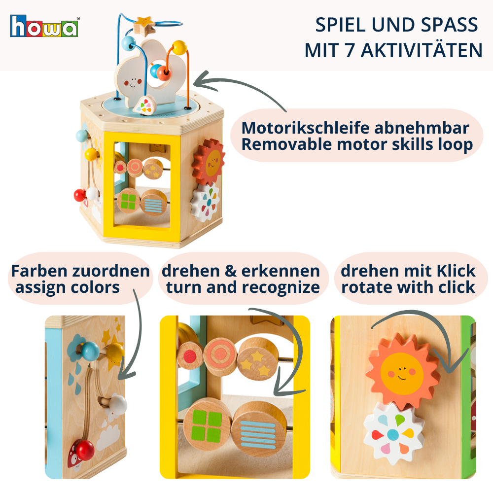 howa Motorikspielzeug aus Holz Motorikwürfel "My rainbow" 6010