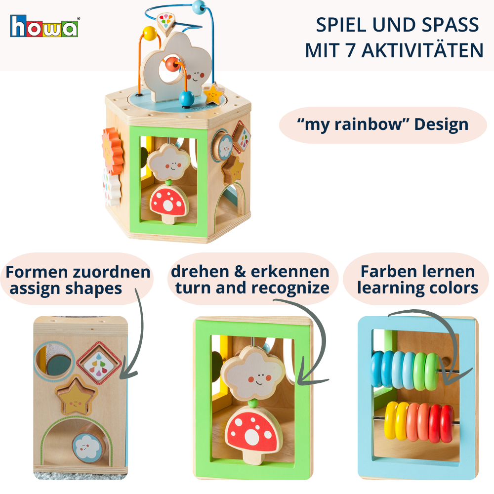 howa Motorikspielzeug aus Holz Motorikwürfel "My rainbow" 6010