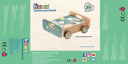 howa Nachziehwagen aus Holz mit 25 Holzbausteinen "Space" 6018