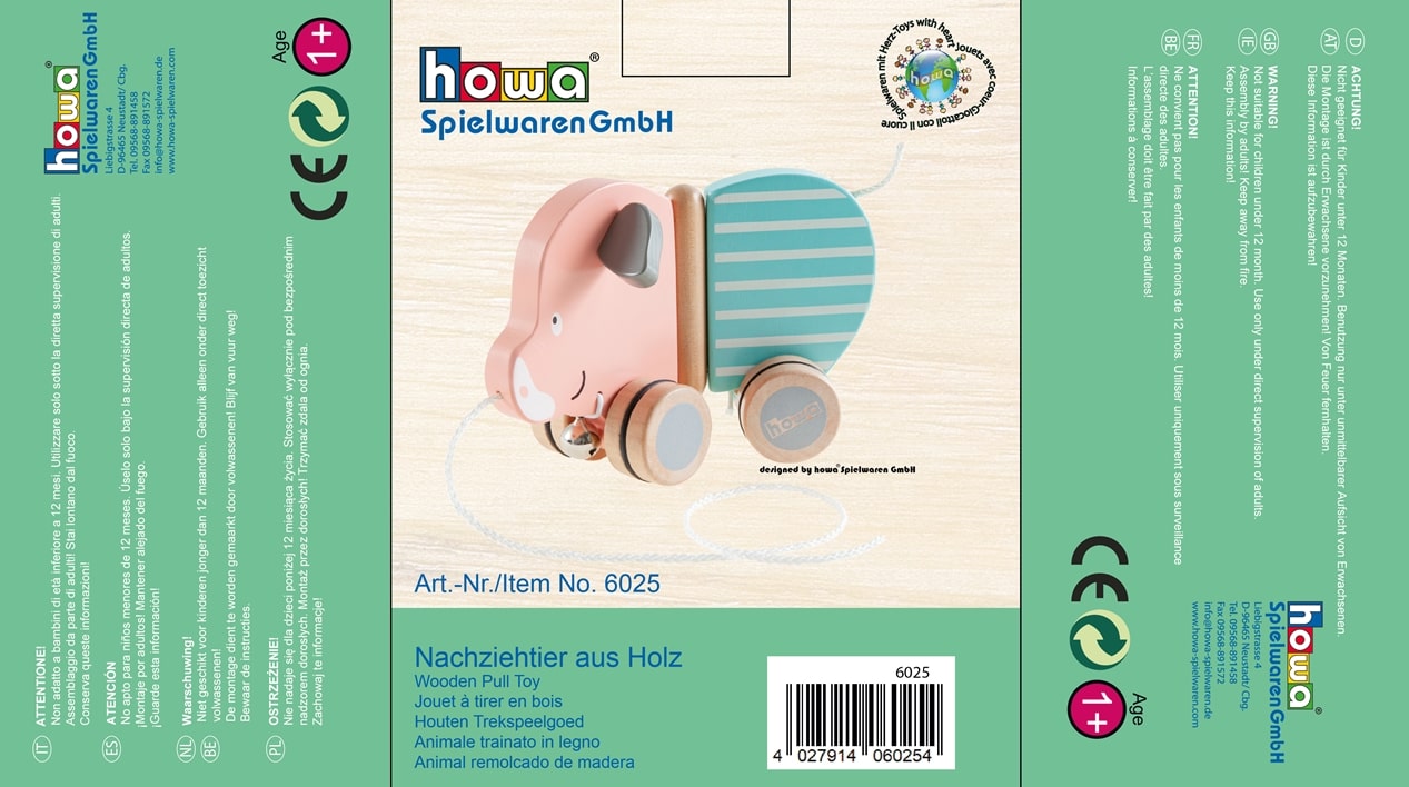 howa Nachziehtier aus Holz Schweinchen "Berta" 6025