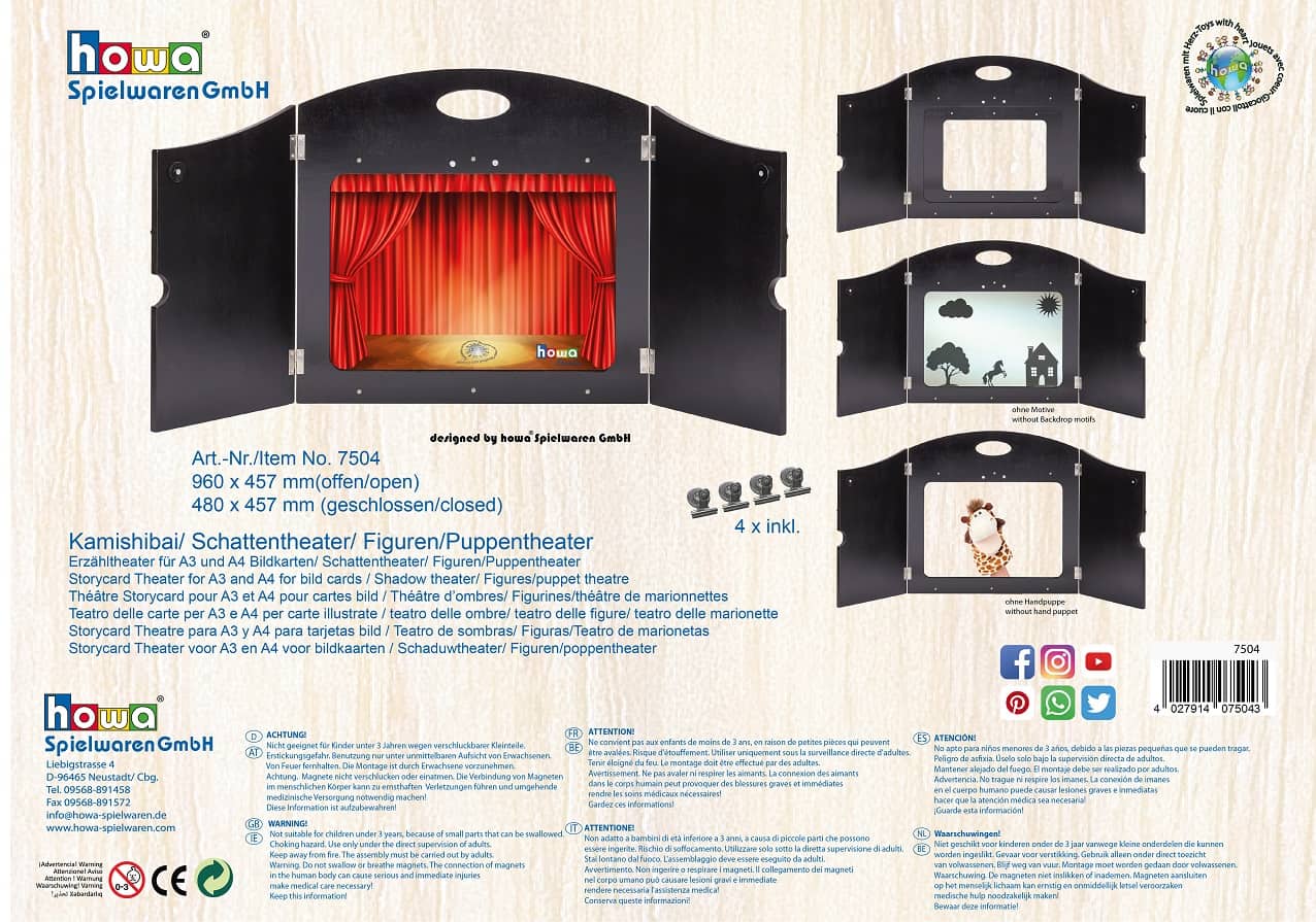 howa 4in1 Erzähltheater Kamishibai, Schattentheater, Figurentheater Holz für DIN A3 und DIN A4 Bildkarten 7504