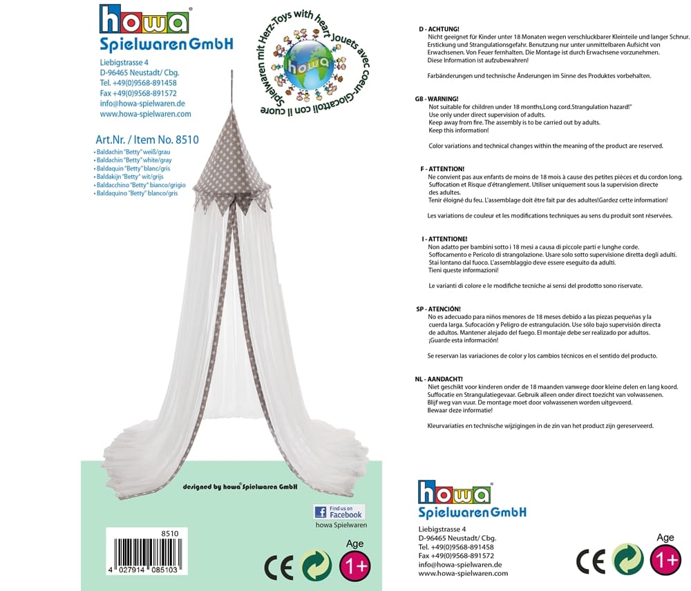 howa Baldachin Betthimmel Spielzelt "Stars" grau, Höhe 250cm 8510