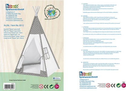 howa Kinderzelt Spielzelt Tipi "Stars" inkl. Bodenmatte grau, H185xB140xT120cm 8512