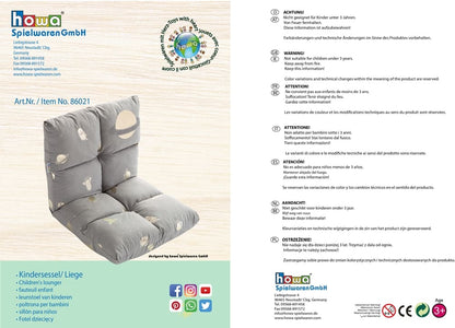 howa 2 in 1 Kindersessel + Kinderliege - Lehne 3-fach verstellbar  "Space" grau, Glanzeffekt 86021