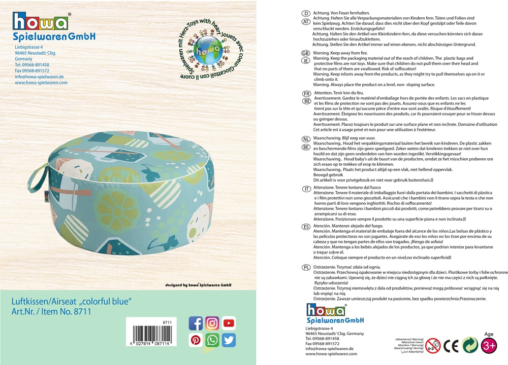 howa Sitzkissen, Sitzhocker aufblasbar "colorful blue" 55cm 8711