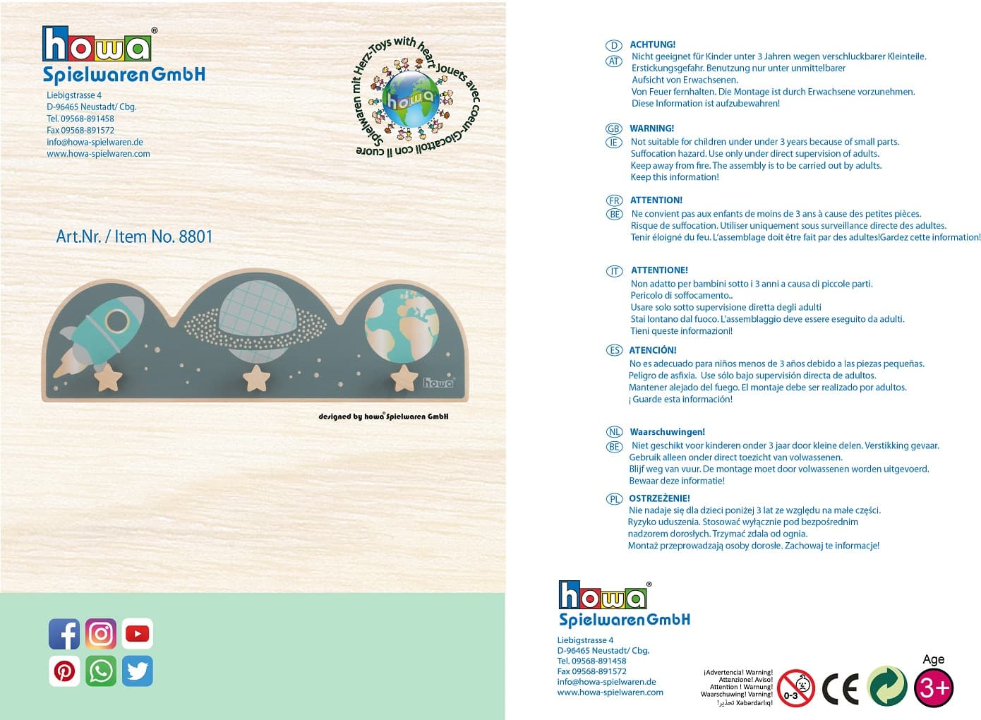 howa Garderobe aus Holz für Kinder "Space" bunt - personalisiert 88019