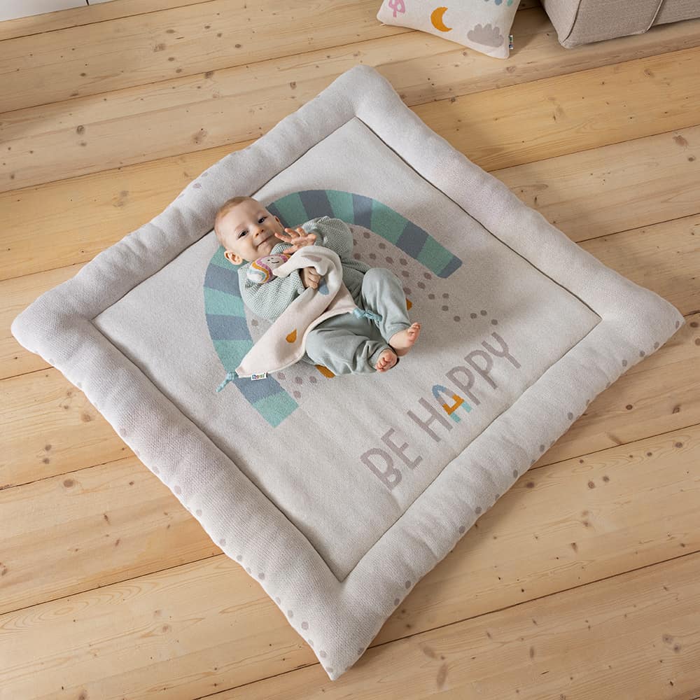 howa Schmusetuch "Be happy" für Babys mit Regenbogengesicht, Strick, 30x30cm 8900