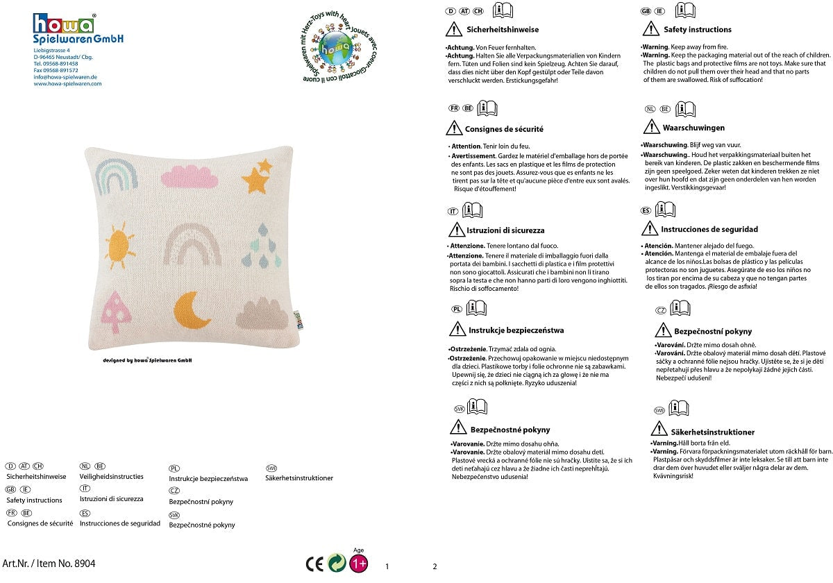 howa Dekokissen "Be happy" mit Regenbogen inkl. Füllung, beige, Baumwolle, Strick, 35x35cm 8904