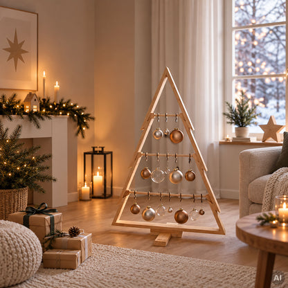 howa Deko Weihnachtsbaum aus Holz groß XL – Weihnachtsdeko mit Stangen und Haken – Höhe 100 cm 8805