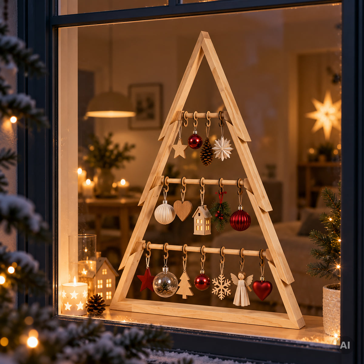 howa Deko Weihnachtsbaum aus Holz groß XL – Weihnachtsdeko mit Stangen und Haken – Höhe 100 cm 8805