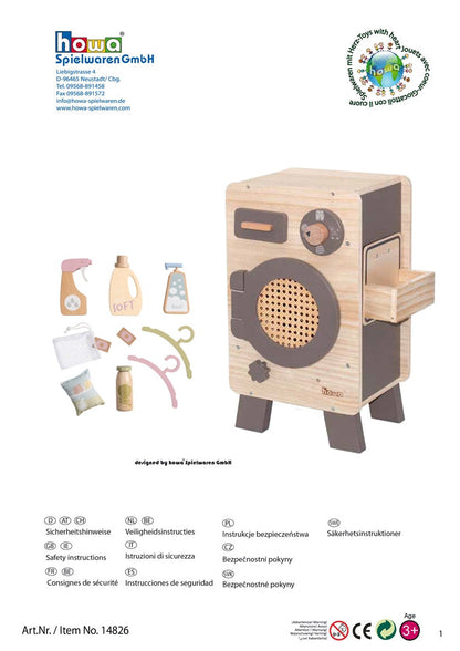 howa Kinderwaschmaschine aus Holz natur taupe inkl Wäschepflege-Set 14826