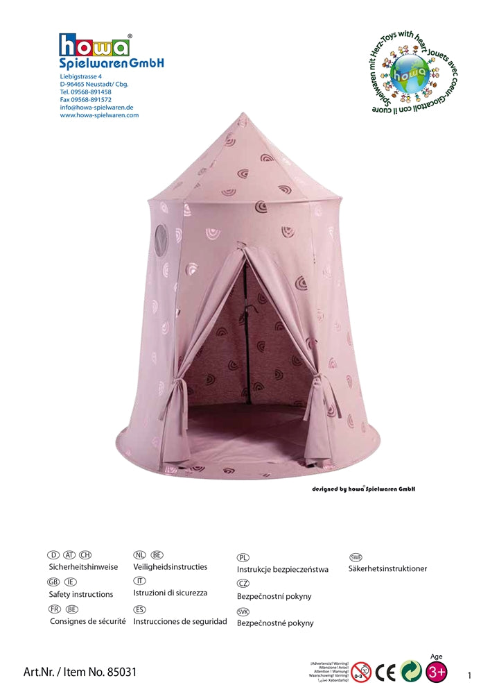 howa Kinderzelt Spielzelt "Rainbow" inkl. Bodenmatte malve, Glanzeffekt, Höhe 140cm 85031
