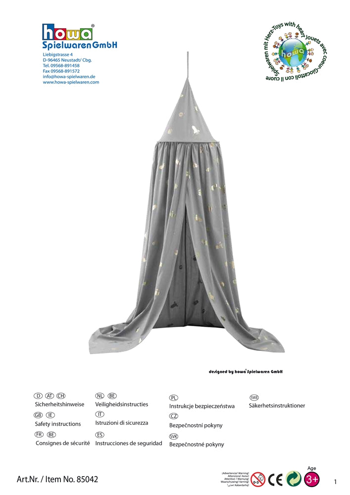 howa Baldachin Betthimmel Spielzelt "Space" grau, Glanzeffekt, Höhe 250cm 85042
