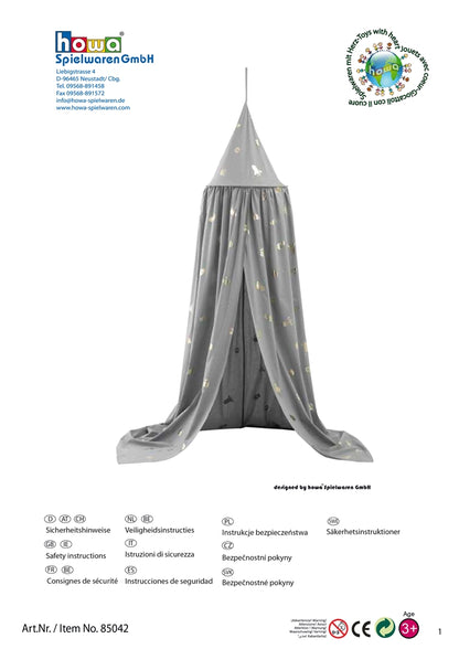 howa Baldachin Betthimmel Spielzelt "Space" grau, Glanzeffekt, Höhe 250cm 85042